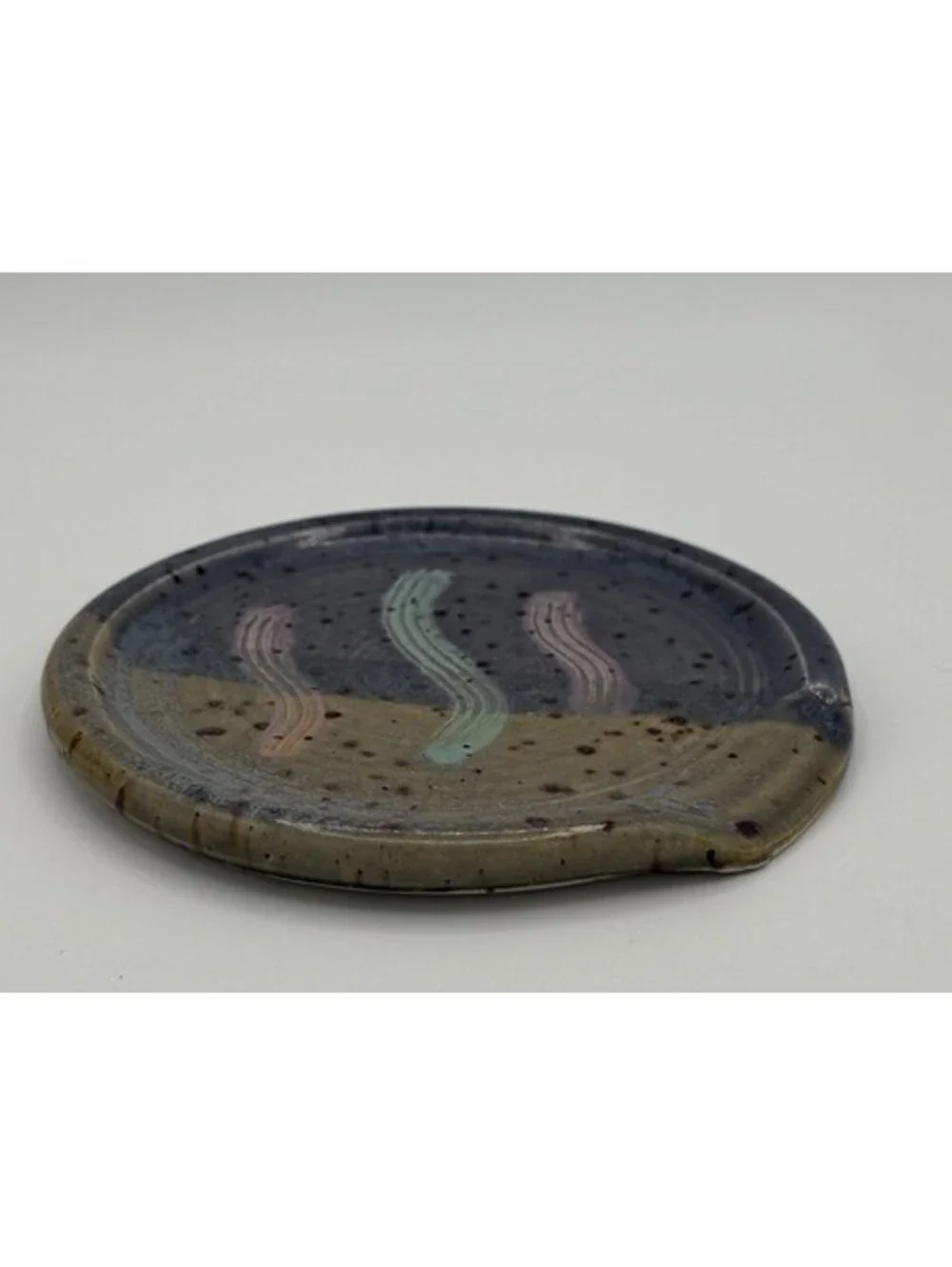 Art Pottery Handmade Ceramic Spoon Rest Blue Studio Signed